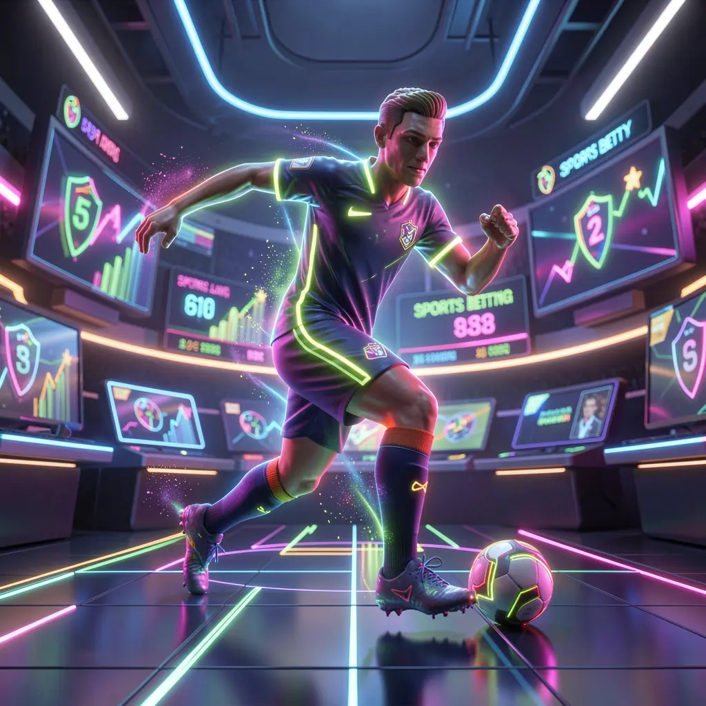 Glowing digital soccer player in motion representing fast and dynamic sports betting action on PADU88 in Malaysia